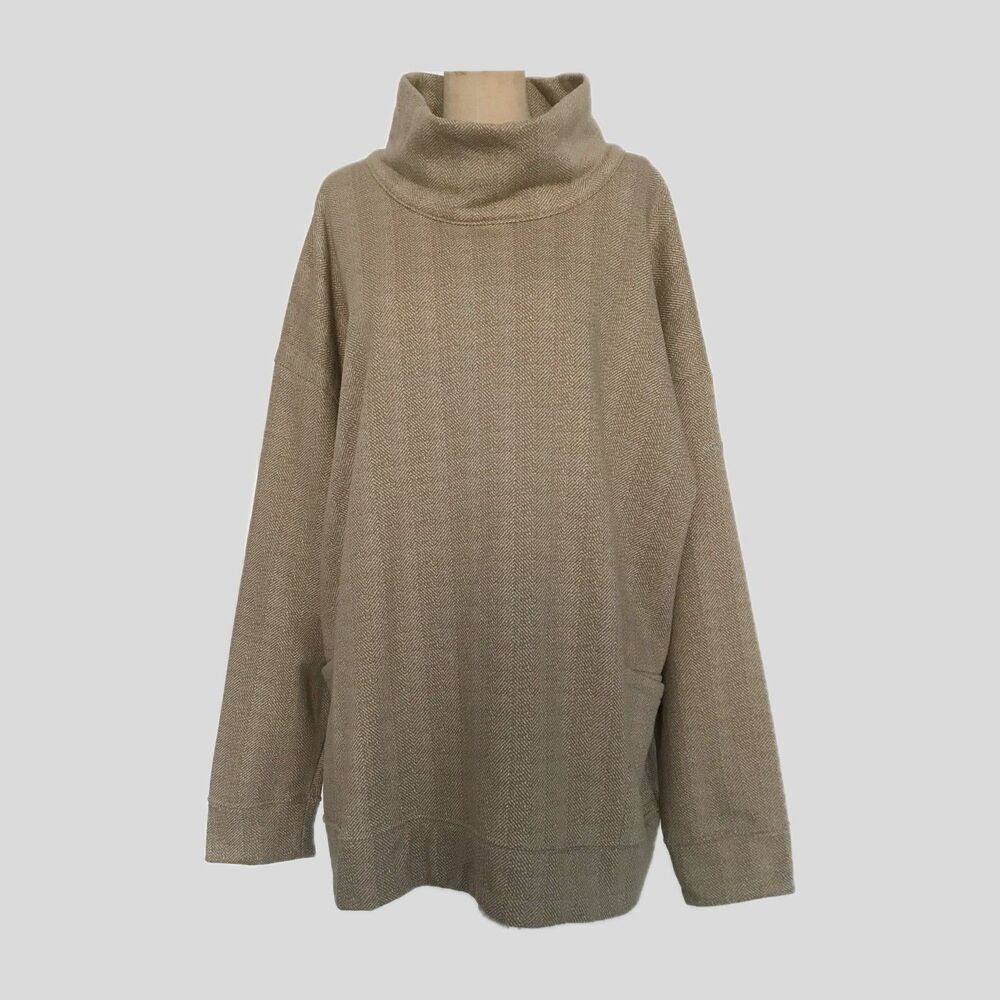 Columbia Neutral Tan Herringbone Cotton Funnel Neck Pullover Sweatshirt 3X